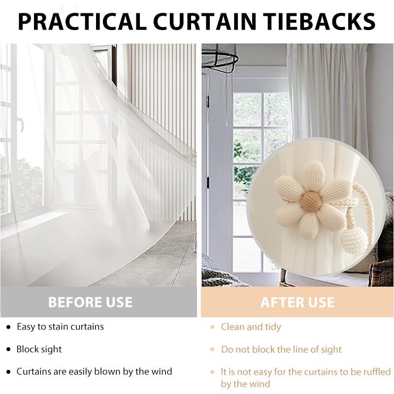 HASTHIP Curtain Ties for Bedroom and Living Room with Magnetic Ends | 2pcs Flower Rope Clips
