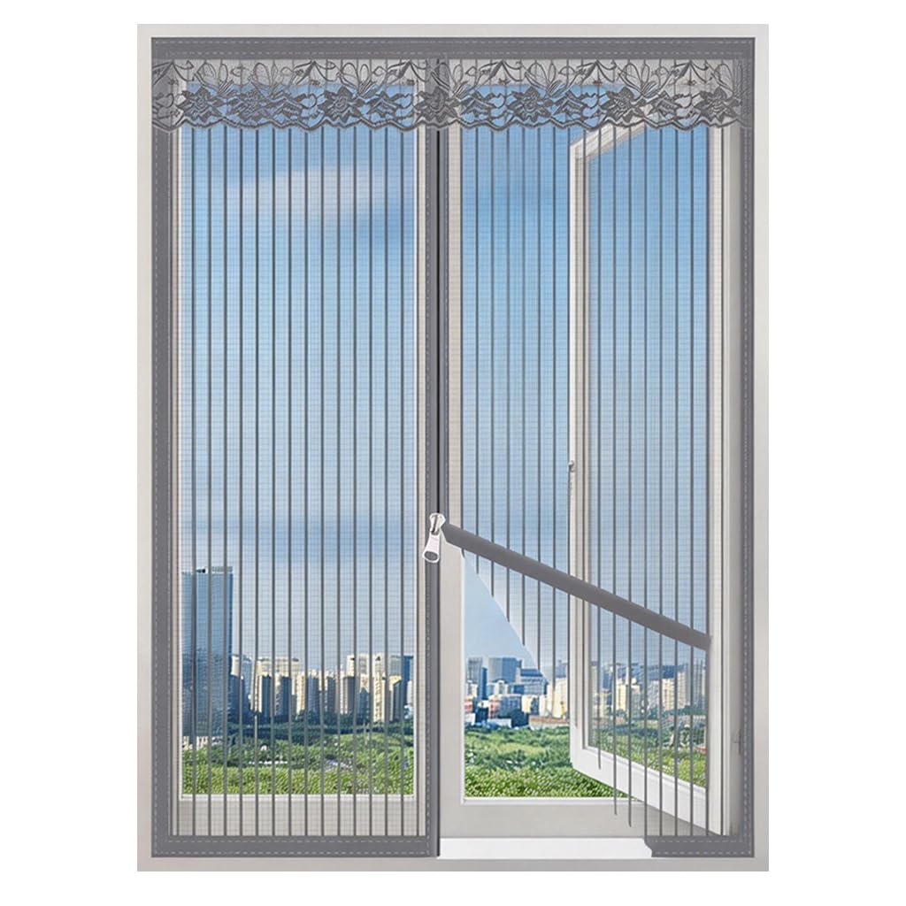HASTHIP® Zip-up Window Mosquito Screen 90x120cm,No Drill Removable Fine Mesh Mosquito Screen Net with Lace Trim, Ventilated Mosquito Prevention Insect Window Screen