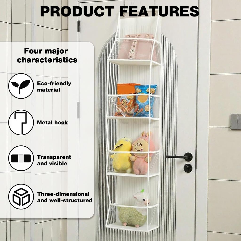 HASTHIP Over The Door Hanging Organizer for Pantry and Closet with 4 Shelves 30x15x130cm | Clear Pockets and Sturdy PP Board Design