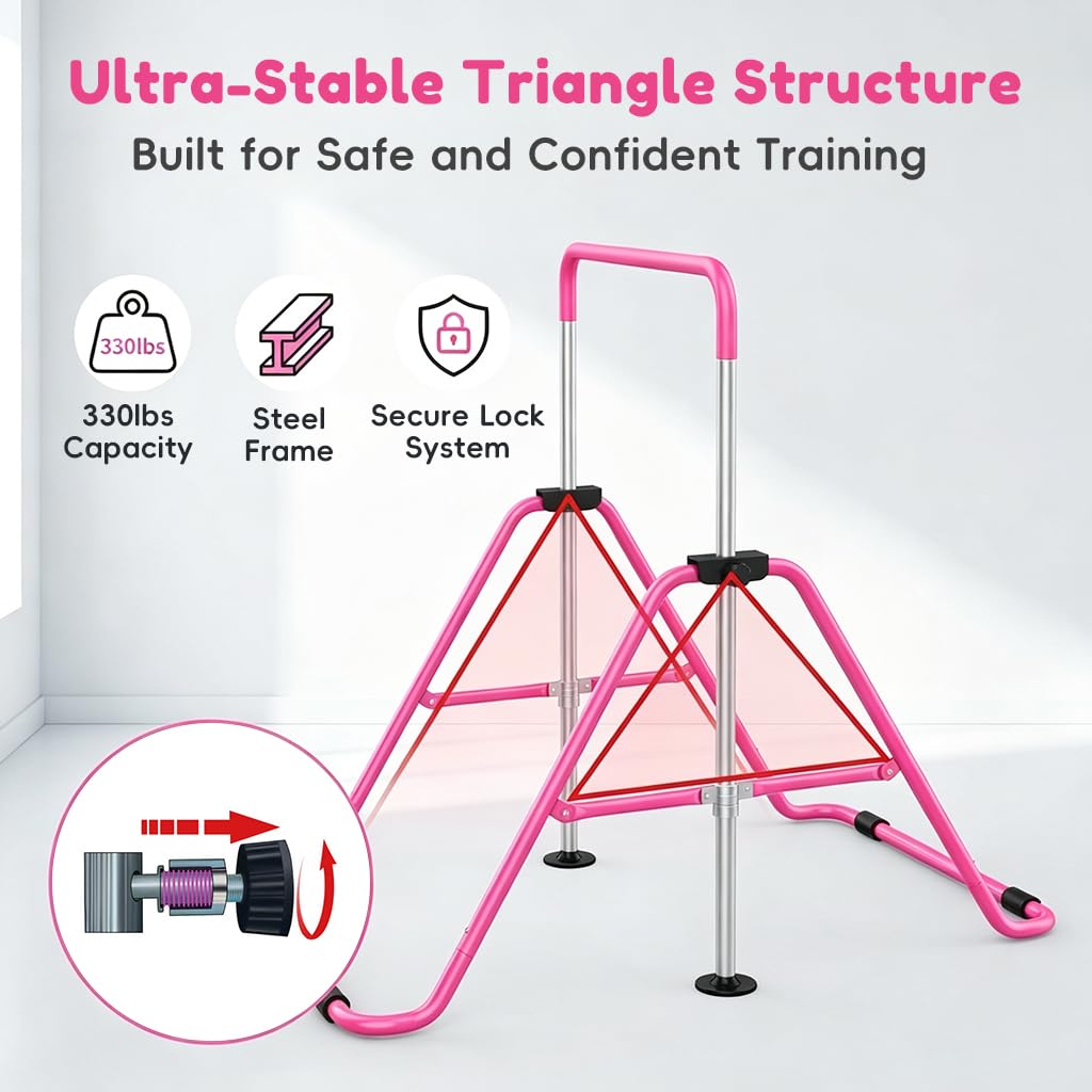 HASTHIP® Kids Gymnastics Horizontal Bar, 80-130cm Adjustable Height Training Bar for Children, Junior Kip Bar with Sturdy Steel Frame & Non-Slip Base, 330lbs Loading Capacity