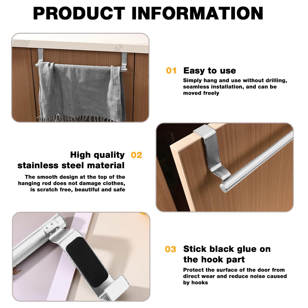 HASTHIP Towel Holders for Kitchen and Bathroom with 22.7–37.7cm Adjustable Telescopic Bar | Stainless Steel No Drill Over Door Rack