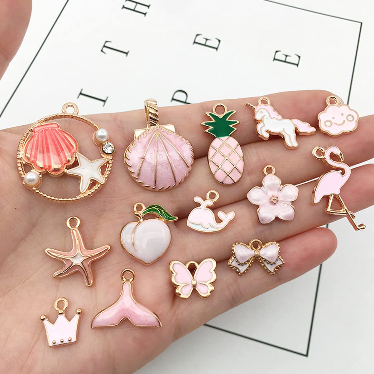 HASTHIP® Palay 31Pcs Diy Jewelry Making Pendent Kit Assorted Lovely Enamel Charms Pendents Gold Plated Diy Charm Necklace Bracelets Pendent Kit For Bracelet Jewelry Making And Crafting, Pink