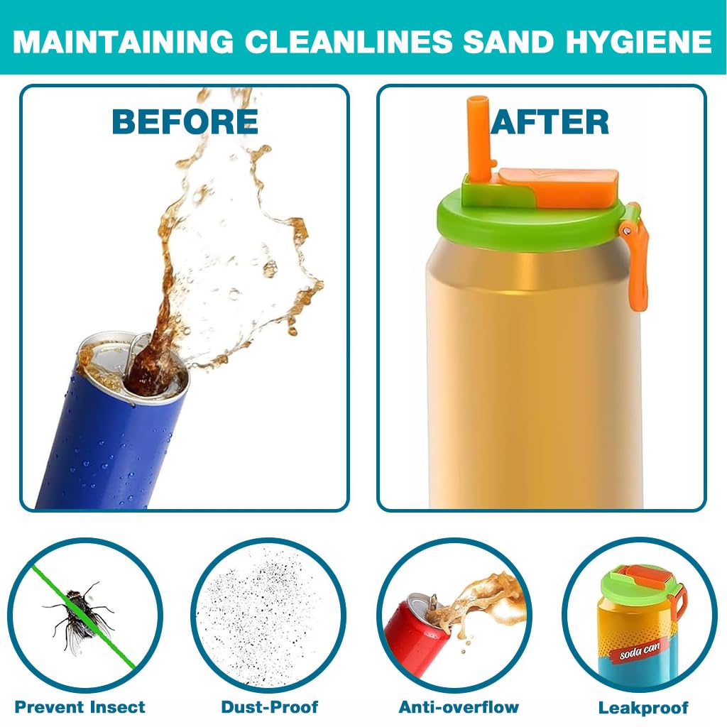 HASTHIP Reusable Soda Can Lids 4 Pack with Silicone Straws for 12oz and 16oz Cans | BPA-Free Airtight Spill-Proof Design