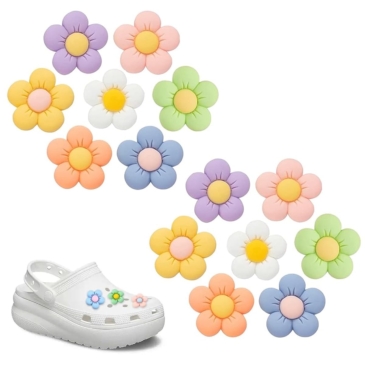 Resin Flowers Shoes Charms for Croc Clog Slides Sandals Decoration, Cute Flower Designer Shoe Charms for Adults Teens Kids DIY Shoe Decoration Charms with Buttons Party Gift