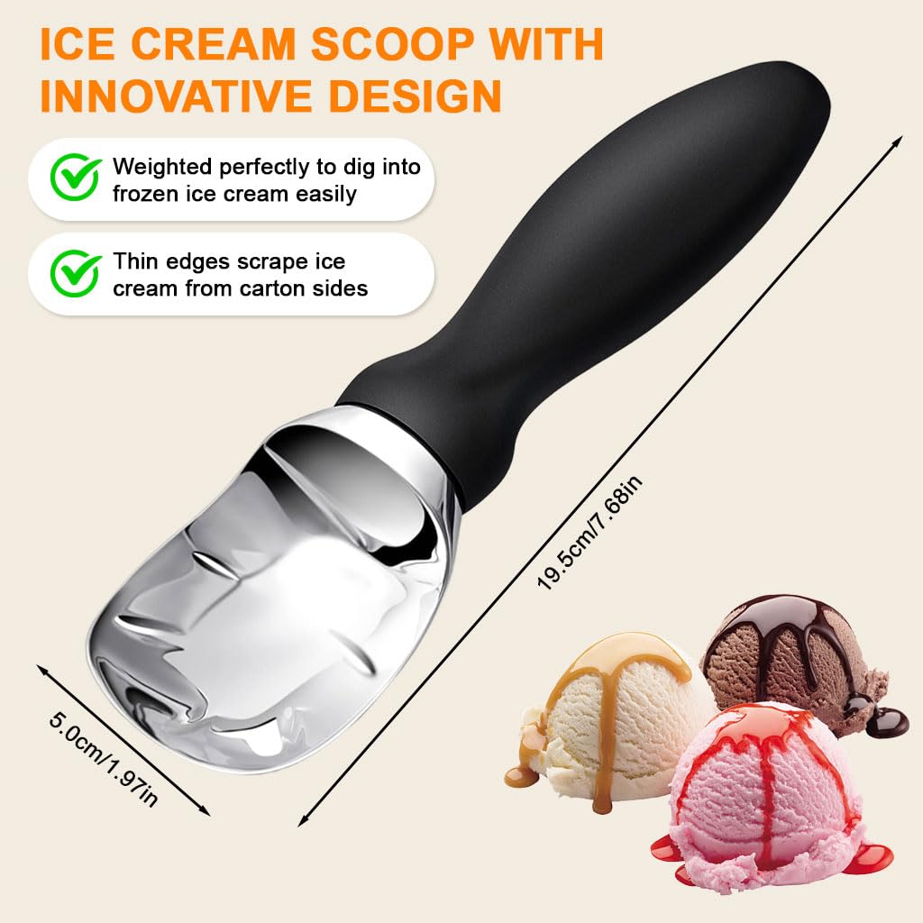 HASTHIP Ice Cream Scoop for Gelato and Cookie Dough with Anti Slip Handle and Flat Head