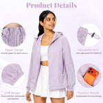 HASTHIP Women's Lightweight Waterproof Hooded Windbreaker Jacket - L