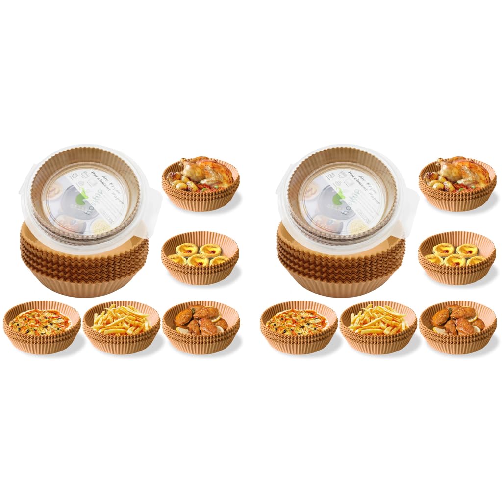 HASTHIP Air Fryer Paper Sheets 200PCS for Baking and Cooking with 4.5cm Raised Edge | Greaseproof Natural Parchment 6.3 in