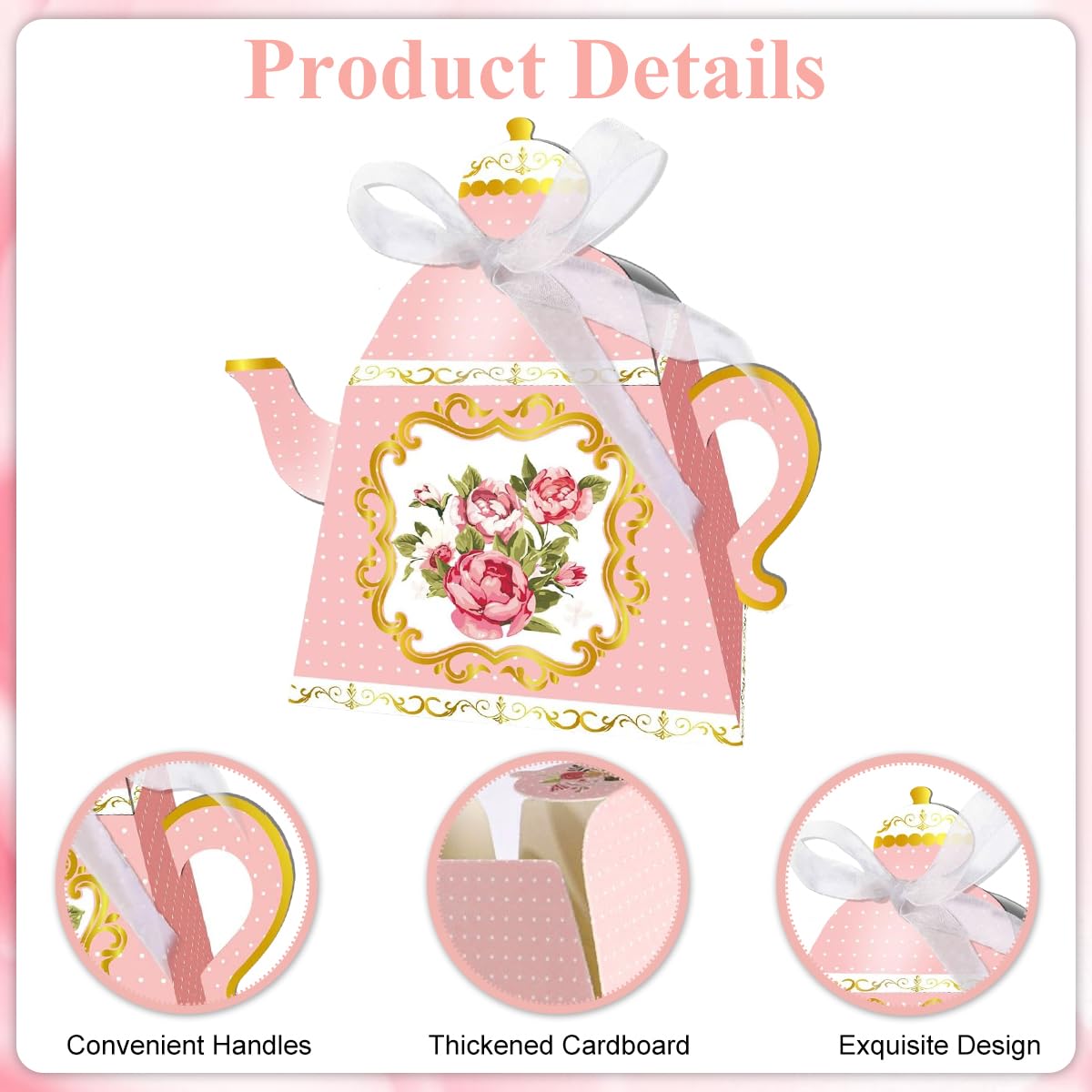 HASTHIP Paper Candy Bags for Party Favors with Ribbon Closure and Floral Teapot Design 12Pcs 3.35x3.35x4.13 in