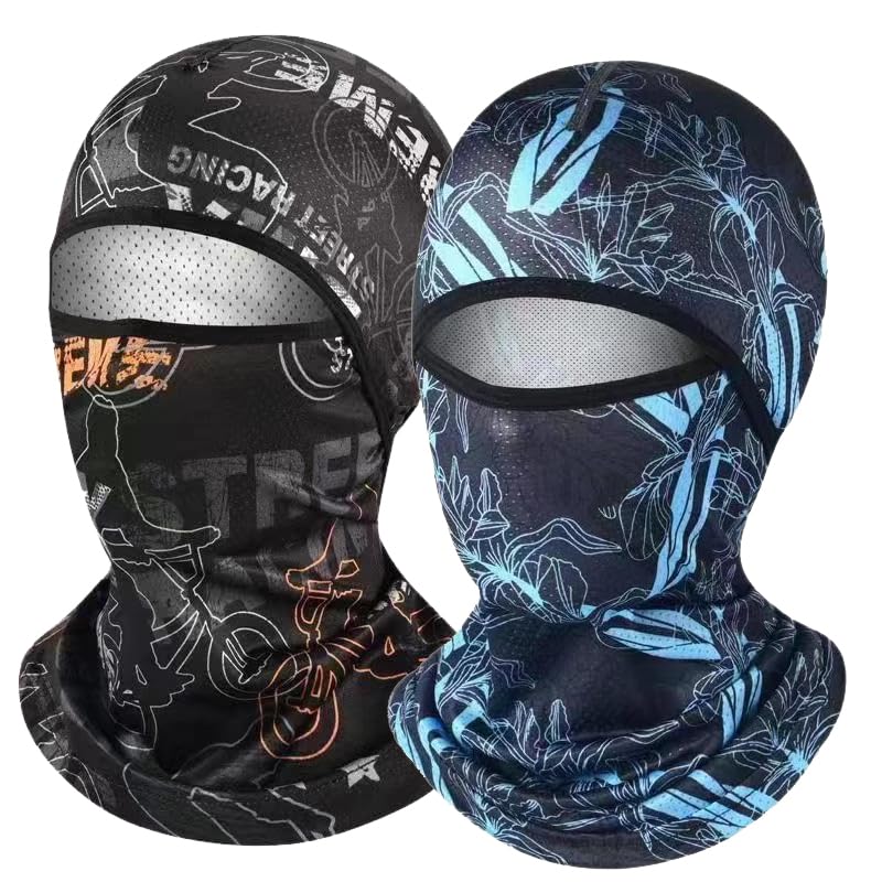 HASTHIP® Pasamontañas Solar Transpirable 2PCS, Máscara Facial UV Protección de Hielo Seda, Cubierta Completa para Motocicleta, Ciclismo, Running, Pesca, Senderismo y Deportes al Aire Libre