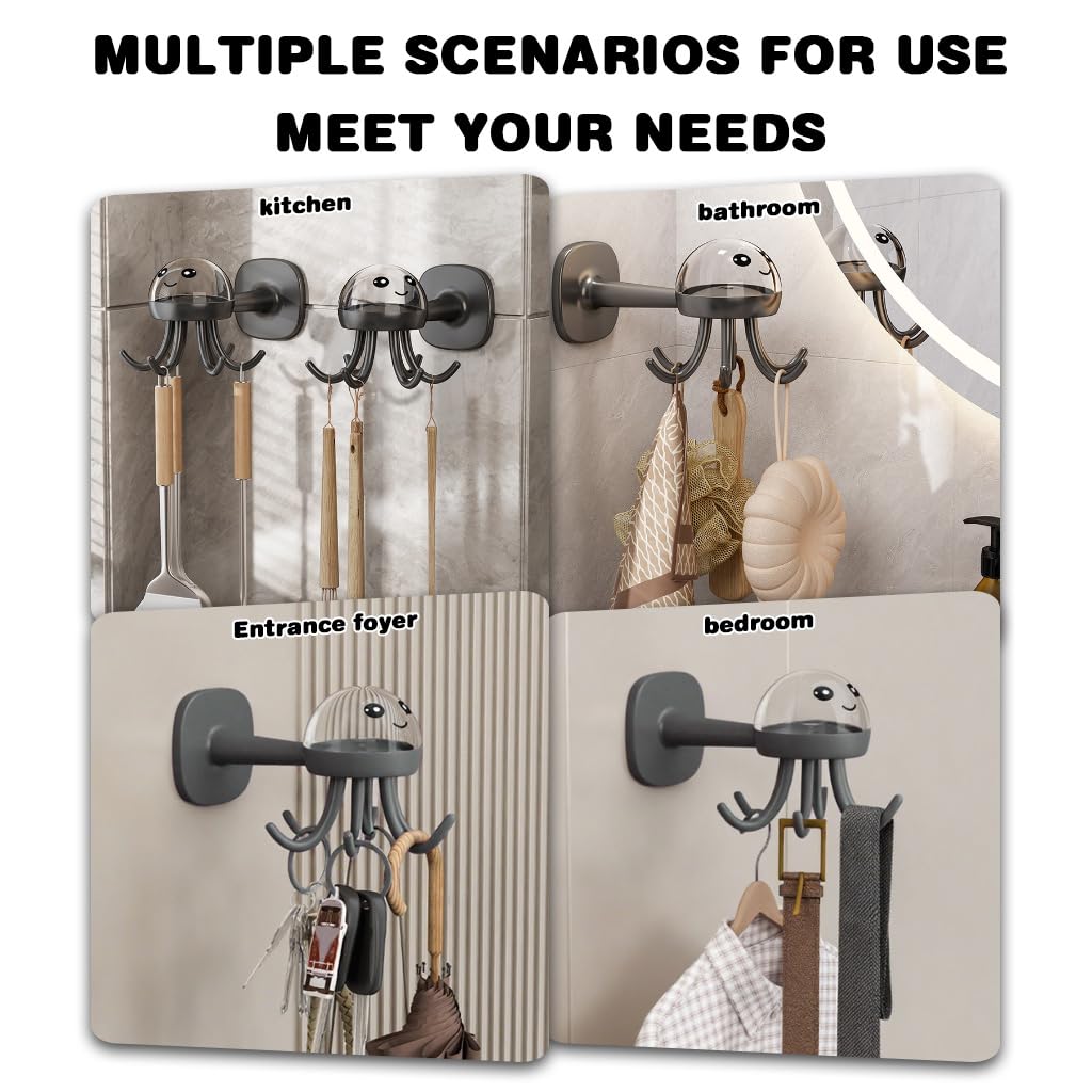 HASTHIP Kitchen Utensils Organizer Hooks for Wall with 360° Swivel Octopus Design | No Drill Space Saving Solution
