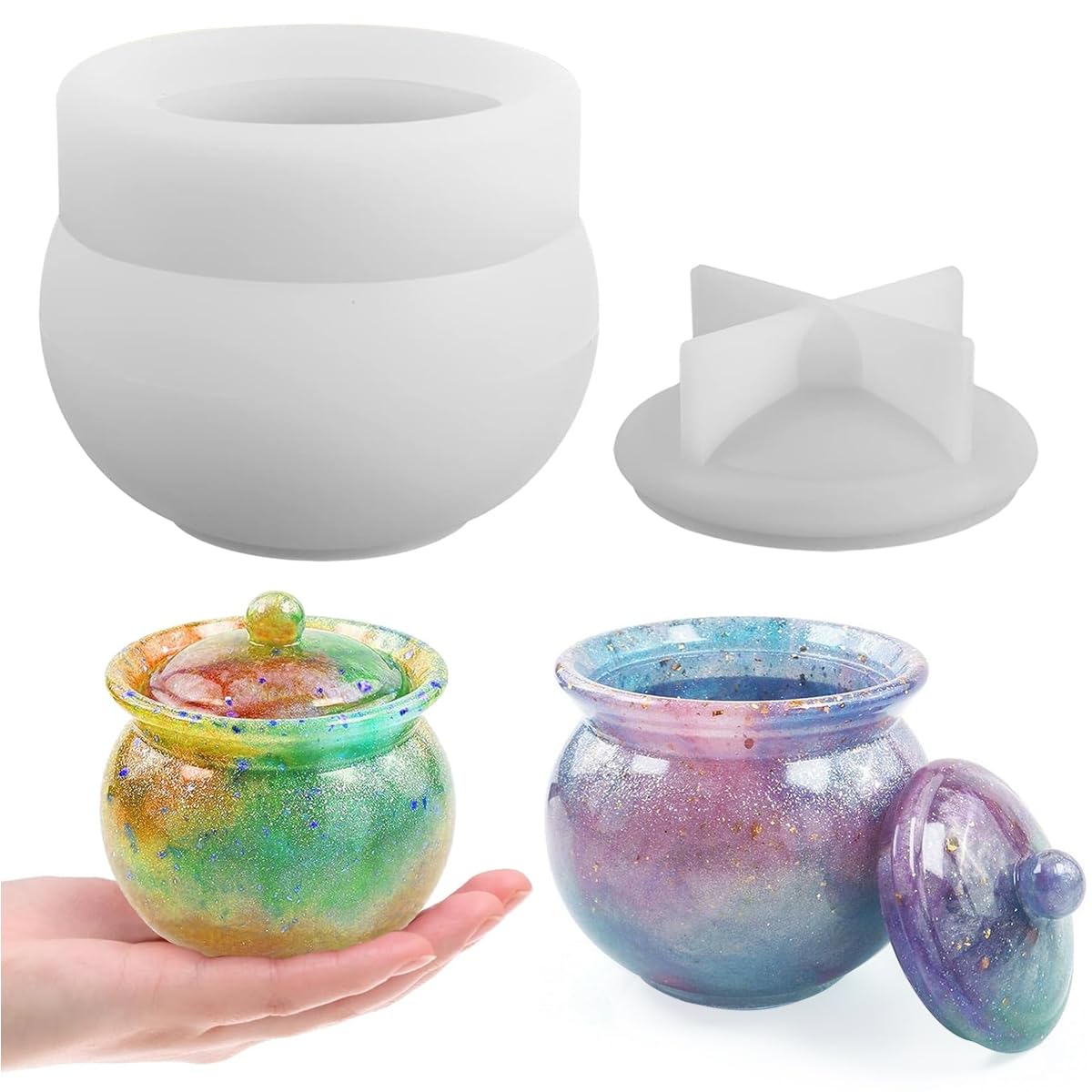 HASTHIP Jar Resin Molds for DIY Jewelry Storage and Home Décor featuring Lid Mold | Flexible Silicone for Easy Demolding