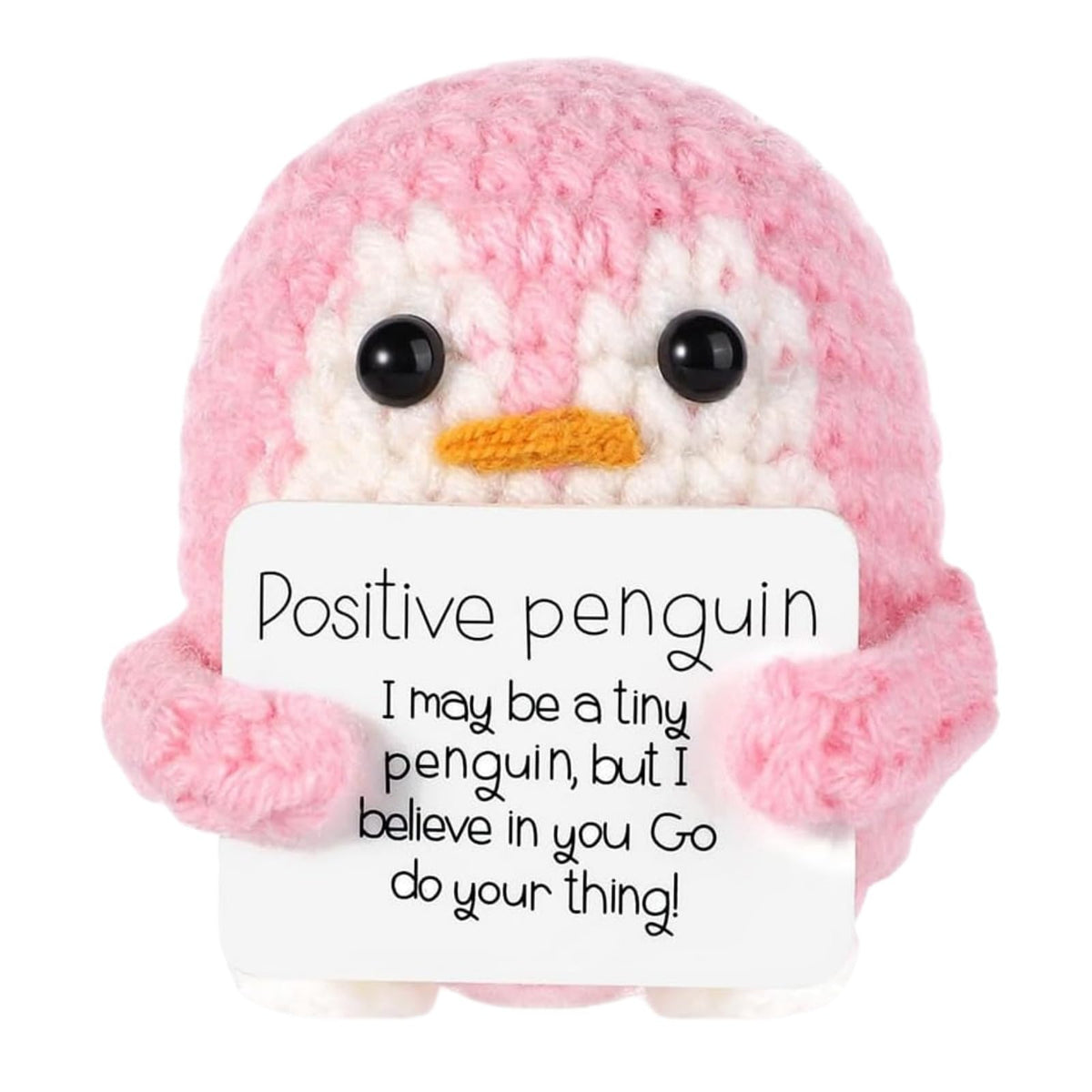 HASTHIP® Kit de Crochet Pingüino Hecho a Mano,Adorno de Escritorio Dibujos Animados,Decoración Emocional Apoyo con Tarjeta Motivacional Regalo Positivo para Aliviar la Ansiedad y
