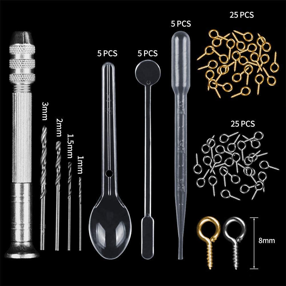 HASTHIP Resin Casting Mold Kit for Jewelry Making with 94 Pcs Silicone Moulds | Includes Hand Twist Drill and Glitter Sequins