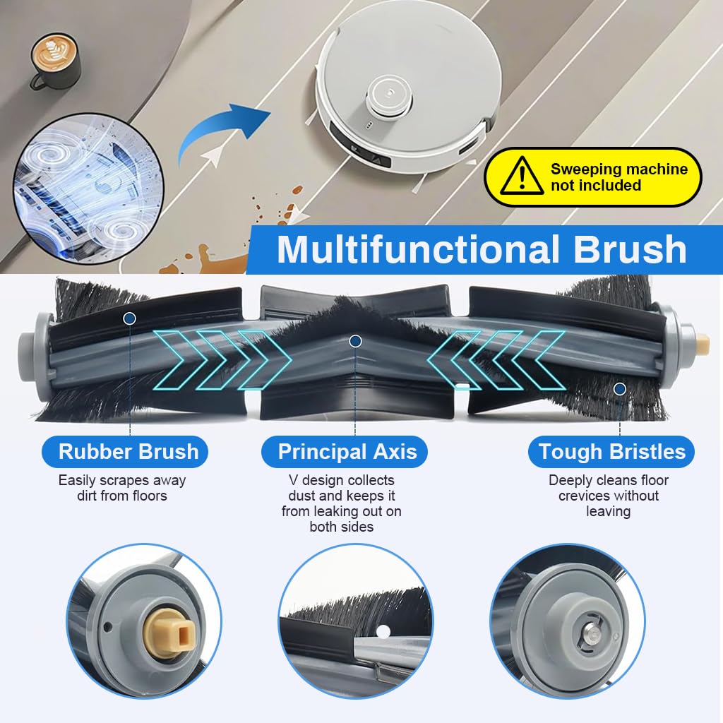 HASTHIP® Replacement Parts for ECOVACS Deebot T20 Omni/PRO/MAX T20 Pro/Max Plus Vacuum Cleaner Accessories 1 Main Brush, 4 Side Brushes, 4 Mop Cloth, 3 Dust Bags, 2 Filters