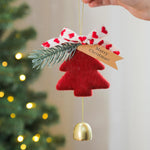 HASTHIP Christmas Tree Ornament for Home and Car Decor featuring Golden Bell and Red Plush 14x23cm