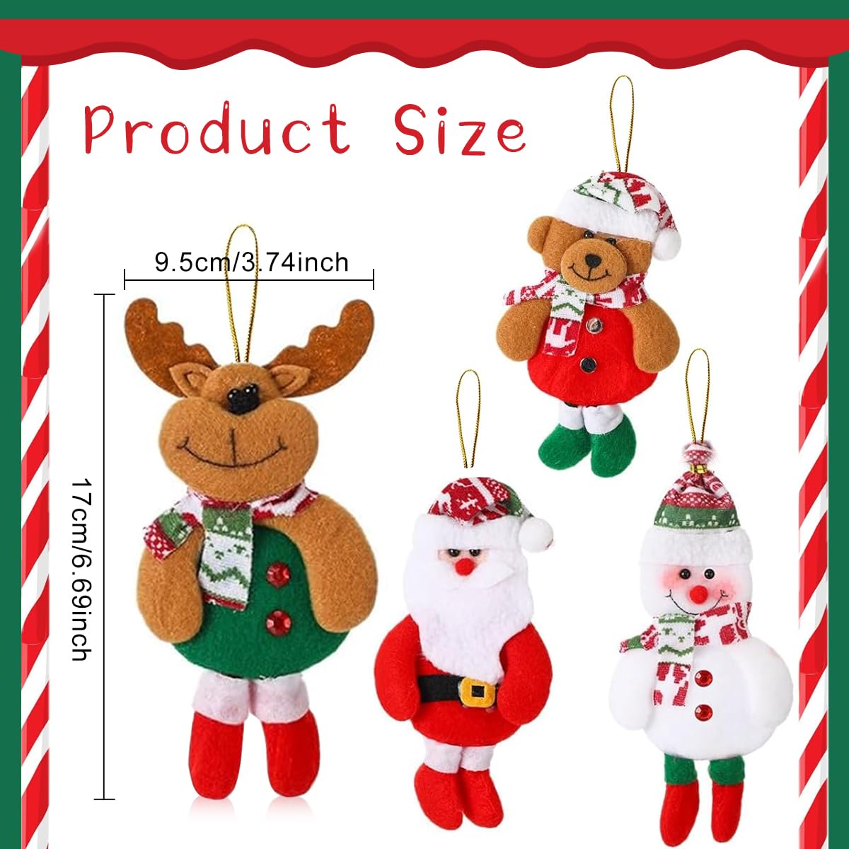 HASTHIP® 4Pcs Christmas Tree Ornaments Cartoonish Christmas Hangings for Home Decor Snowman Elk Santa Claus Hangings Christmas Ornaments for Christmas Tree, Door, Window, 17x8cm
