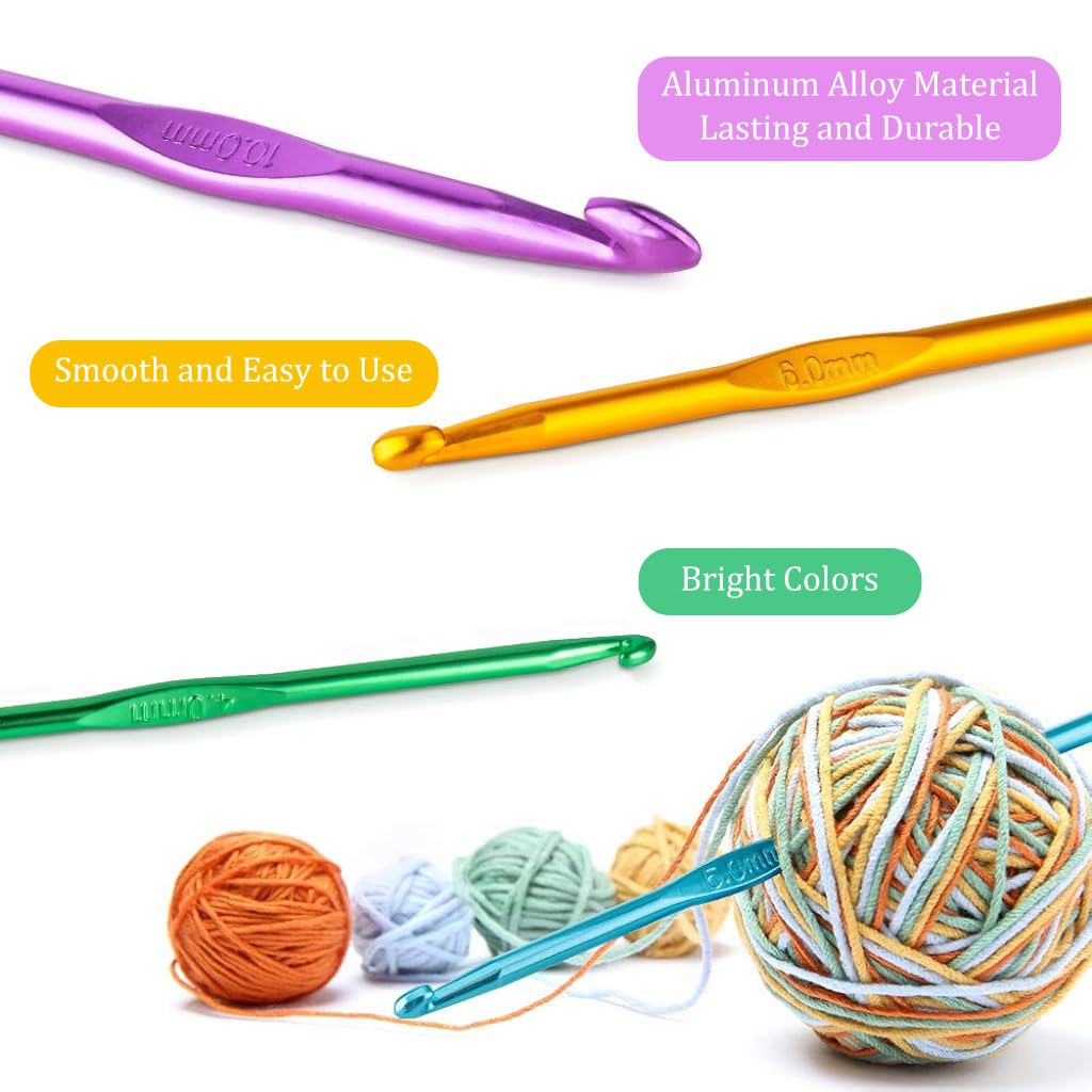 37PCS Crochet Hooks Set, Ergonomic Handle Crochet with Stitch Markers and Large-Eye Blunt Needles, Multicolor Aluminum Crochet Hooks Knitting Needles for Arthritic Hands