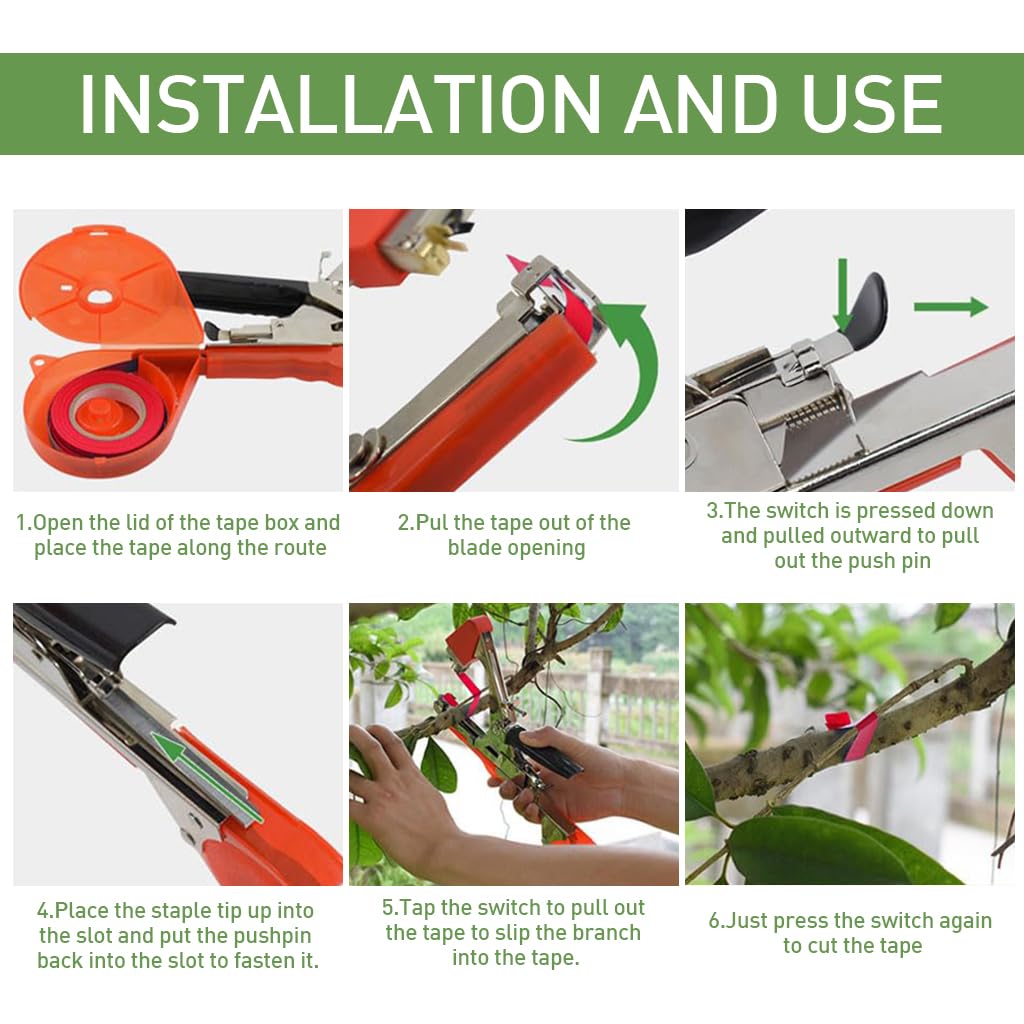HASTHIP Plant Tying Tape Machine for Grapes and Tomatoes with 20 Rolls 11mm Tape | Adjustable Circle Stapler Set