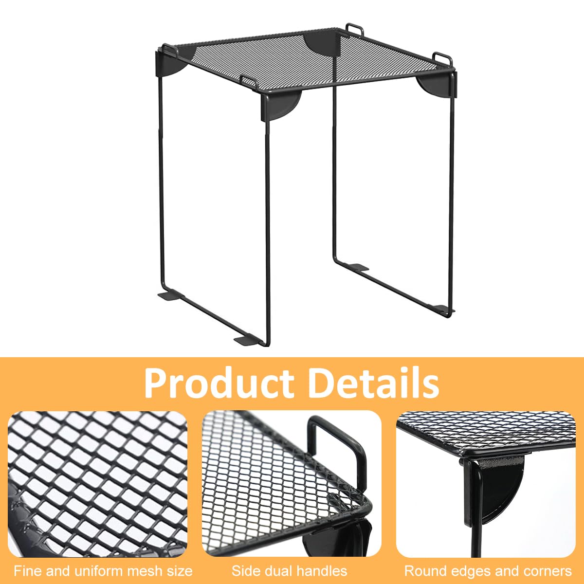HASTHIP Folding Metal Storage Rack for Kitchen Countertop with Mesh Shelf | Space-Saving Organizer