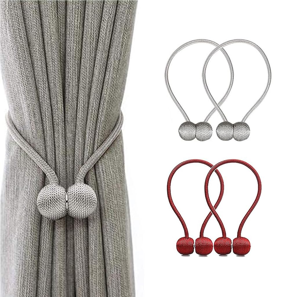 HASTHIP Magnetic Curtain Tiebacks for Home and Office with Strong Nickel Magnet | Red 2 Pack 16in Rope