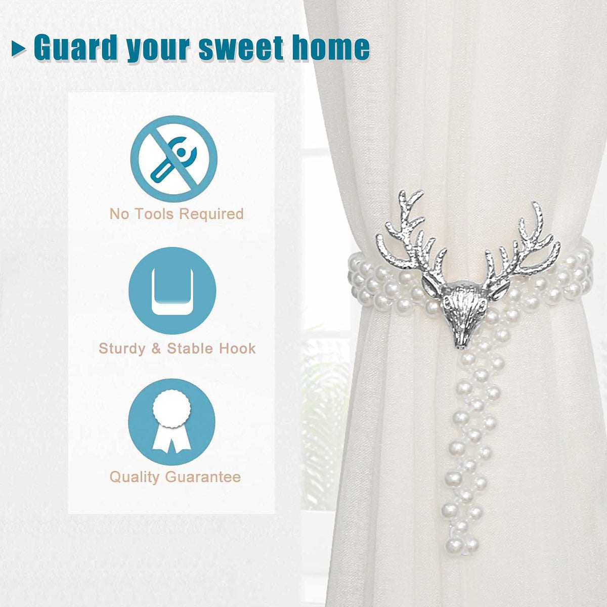 HASTHIP Curtain Holders Tieback for Home and Office with Elastic Rope and Pearl Design | 4 PCS Gold Set