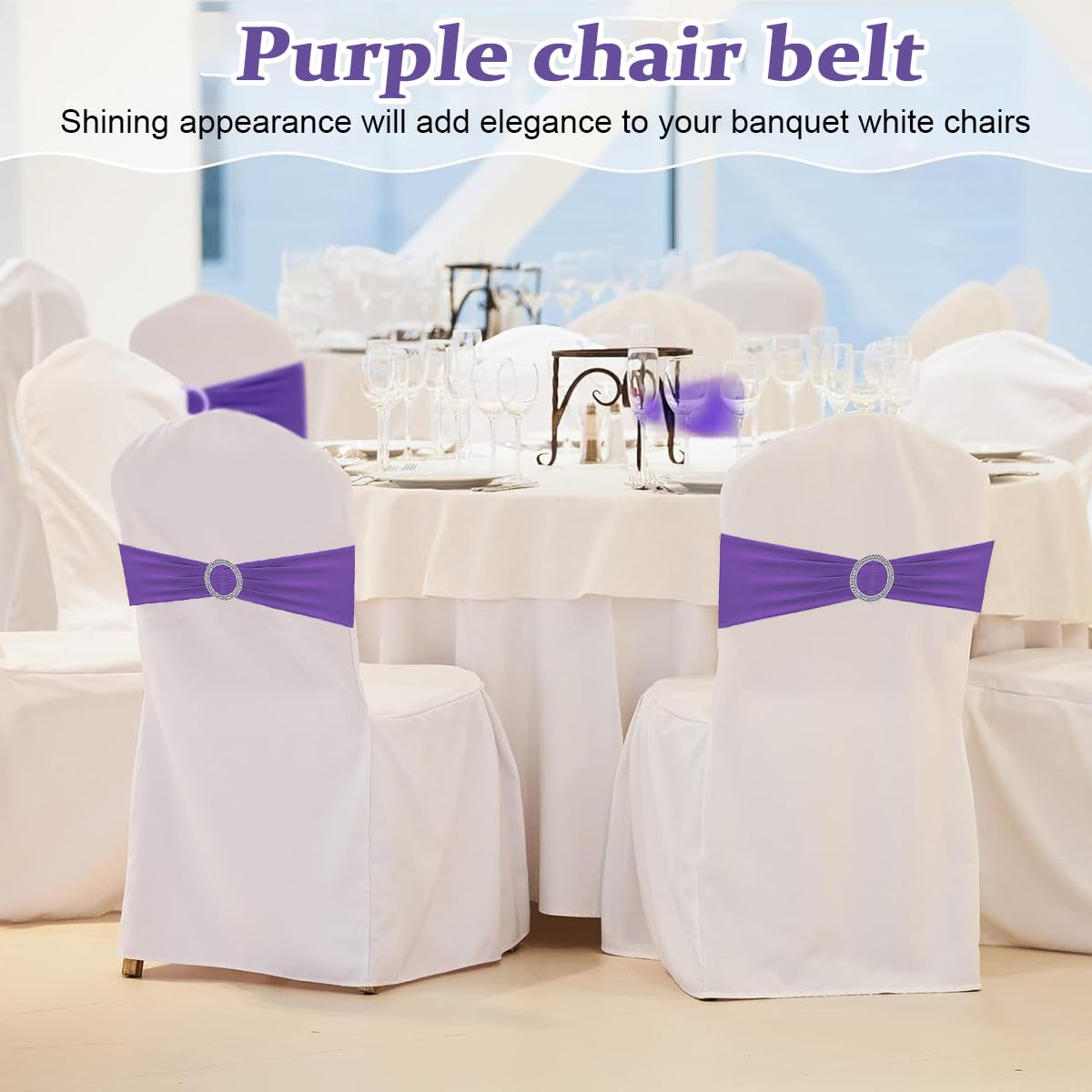 HASTHIP Chair Sashes for Wedding Banquet and Party featuring Tie Free Spandex Bands 20Pack Purple
