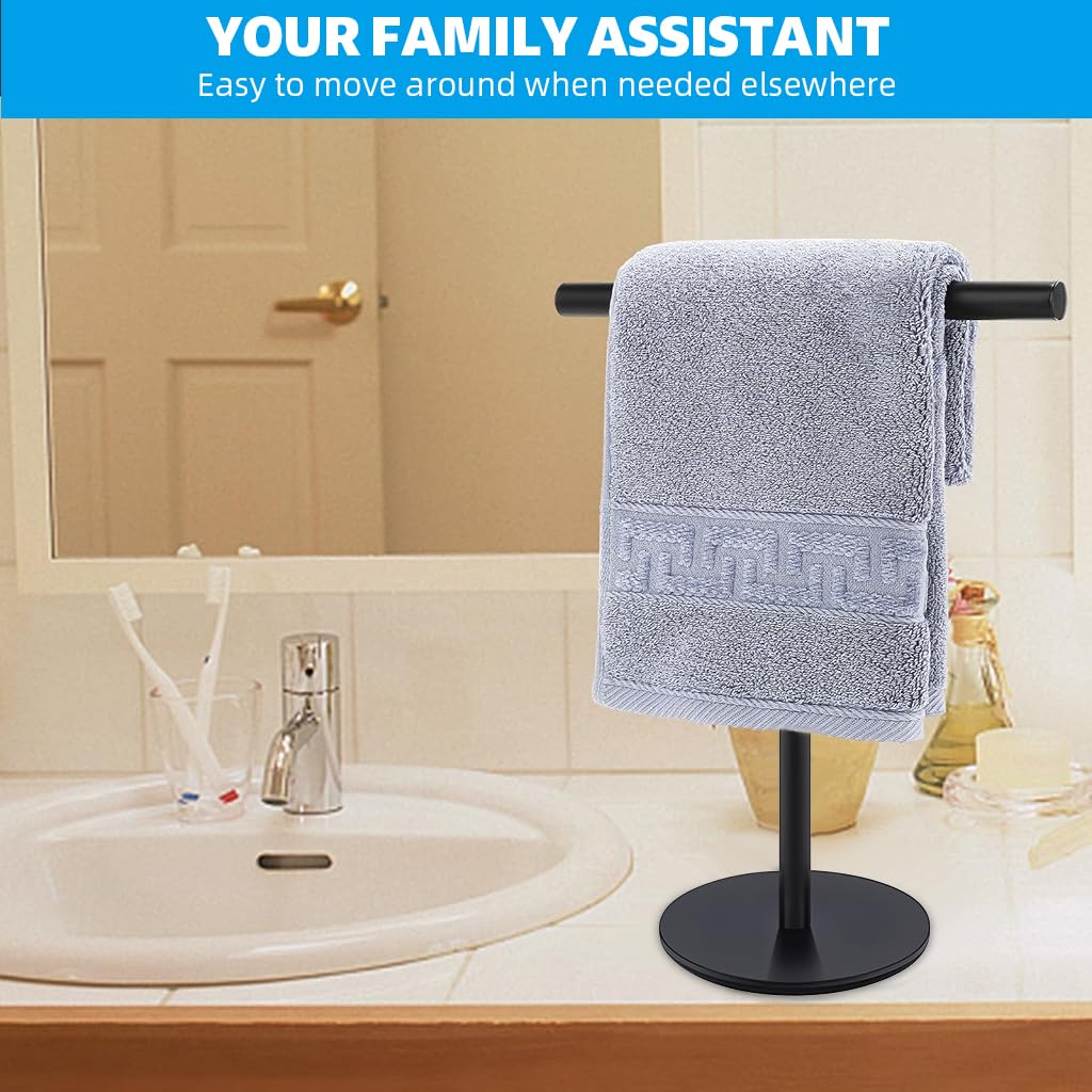 HASTHIP Towel Rack for Countertop featuring T Bar with Stable Base 11.8 in Black Stainless Steel | Modern Bathroom Storage for Face Towels and Paper Rolls