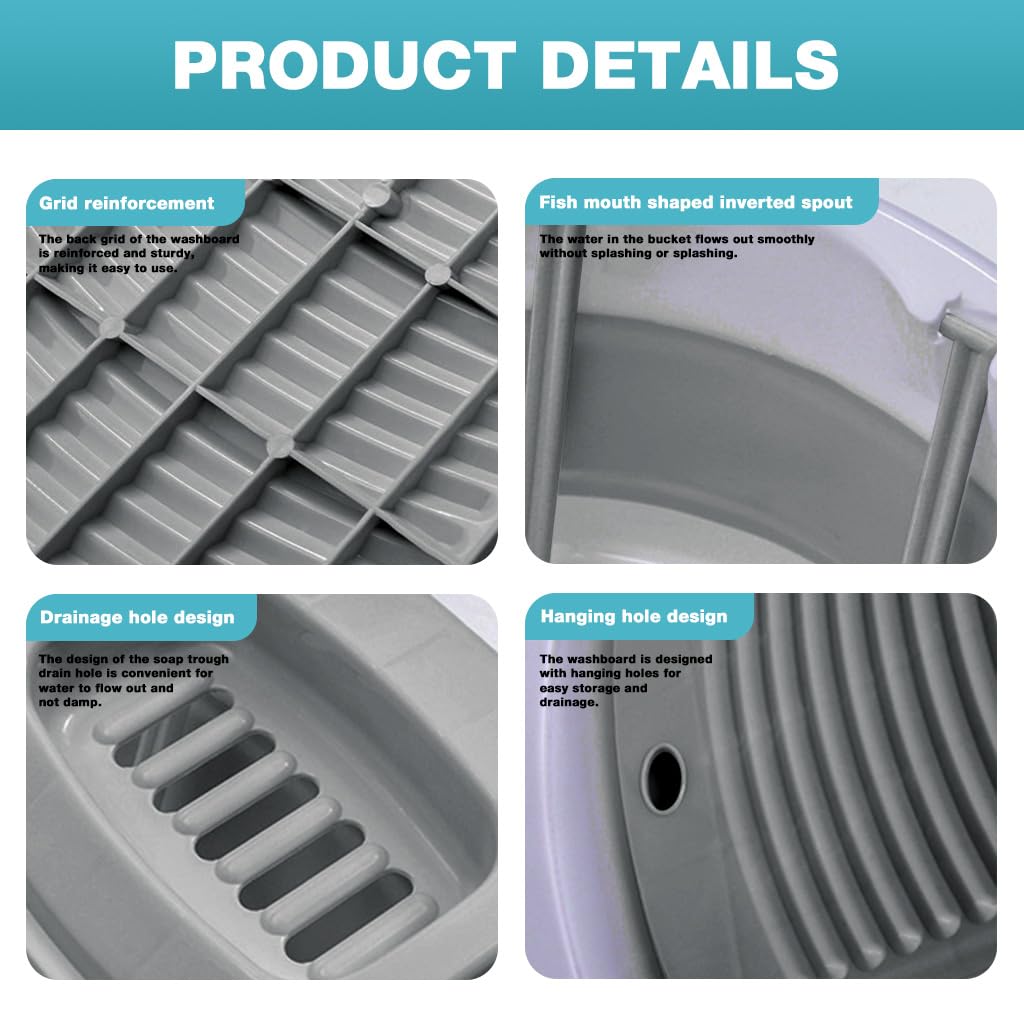 HASTHIP Large Washboard for Hand Washing Clothes featuring 2-in-1 Collapsible Basin 15.9 in | PP and TPR Construction