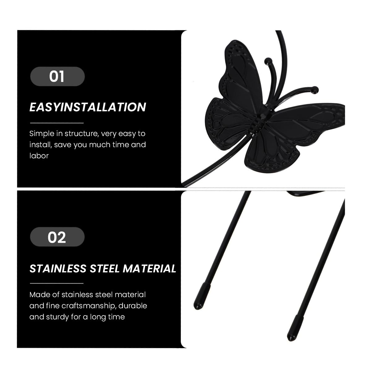 HASTHIP® Metal Plant Support Sticks - 2 Pcs Butterfly Plant Stakes - 12 Inches Plant Garden Stakes - Trellis For Climbing Plants Indoor/Outdoor - Creeper Plant Support for Amaryllis Orchid Lily Rose
