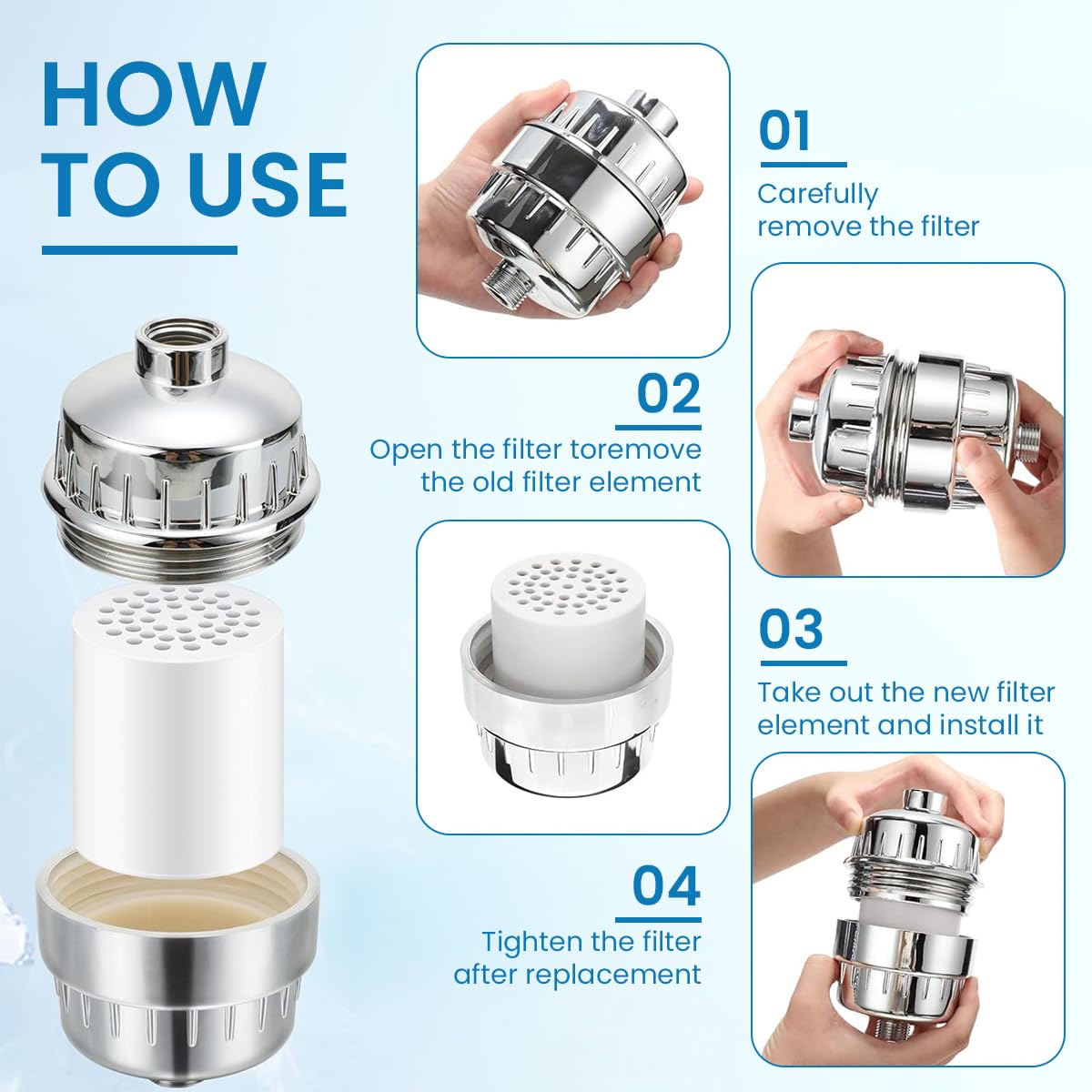 HASTHIP® 20 Stage Shower Filter, Universal Replacement Cartridge Hard Water Purifier Removes Chlorine Heavy Metals Iron Other Sediments, Water Softener with High Output(4 Pack )