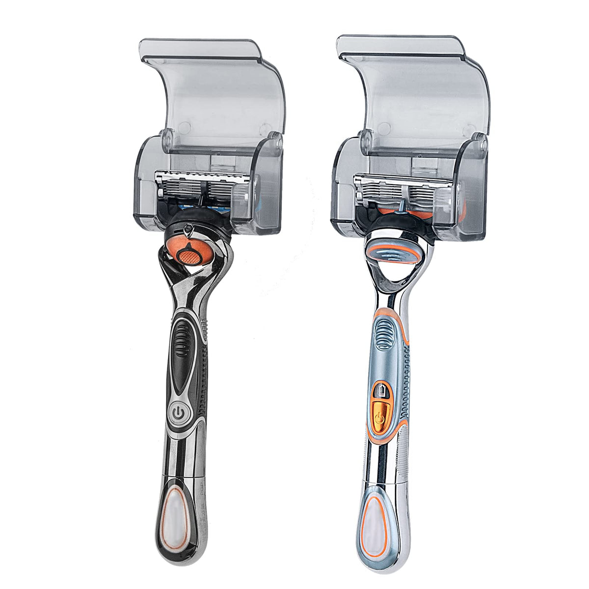 HASTHIP® Razor Holders with Cover - 2 Pcs Plastic Wall Hooks for Hanging Razor Self Adhesive Waterproof Razors Rack for Bathroom -Grey