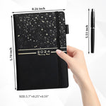 HASTHIP® 2024 Daily Planner, A5 Daily Diary, PU Leather Cover, Pen, Refill & Gift Box, Yearly, Monthly, Daily Planner Diary, Star Golden Embossing Cover Design Daily Planner, Gift for Kids Students