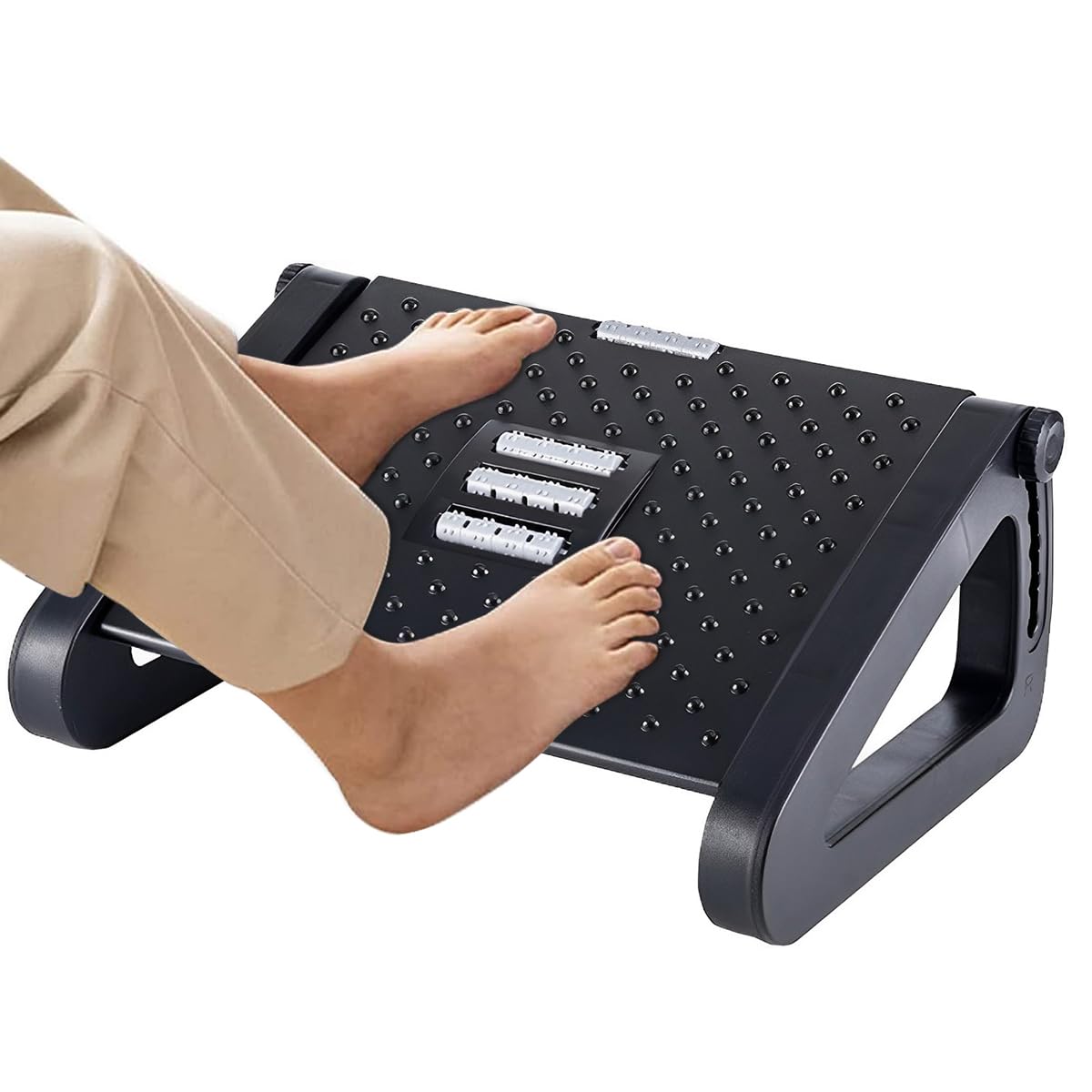 HASTHIP Foot Rest Under Desk for Office Chair with Massage Rollers and Adjustable Height | Black