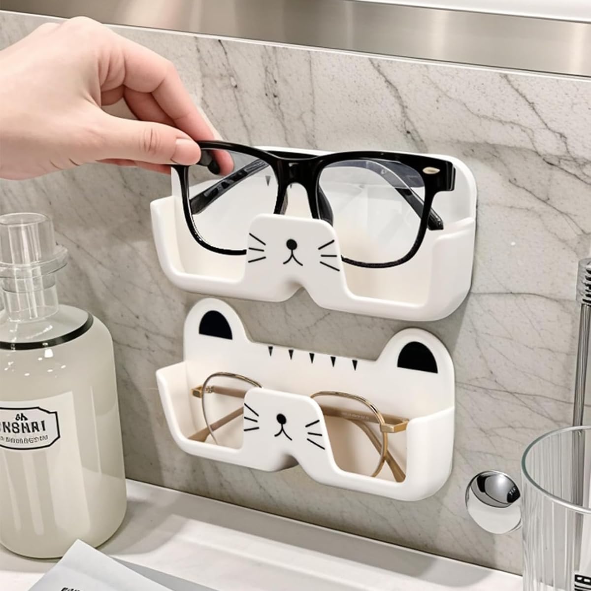 HASTHIP Sunglass Organizer Wall for Entryway and Bedroom featuring 2PCS Cat-Shaped Holders