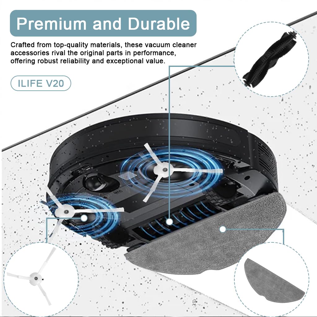 HASTHIP Replenishment Kit for ILIFE V20 Vacuum featuring 8 pcs set with roller and side brushes