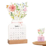 HASTHIP® 2026 Desk Calendar, Floral Mini Monthly Calendar with Wooden Base, Creative Office Desk Decoration and Home Ornament, Stationery Gift