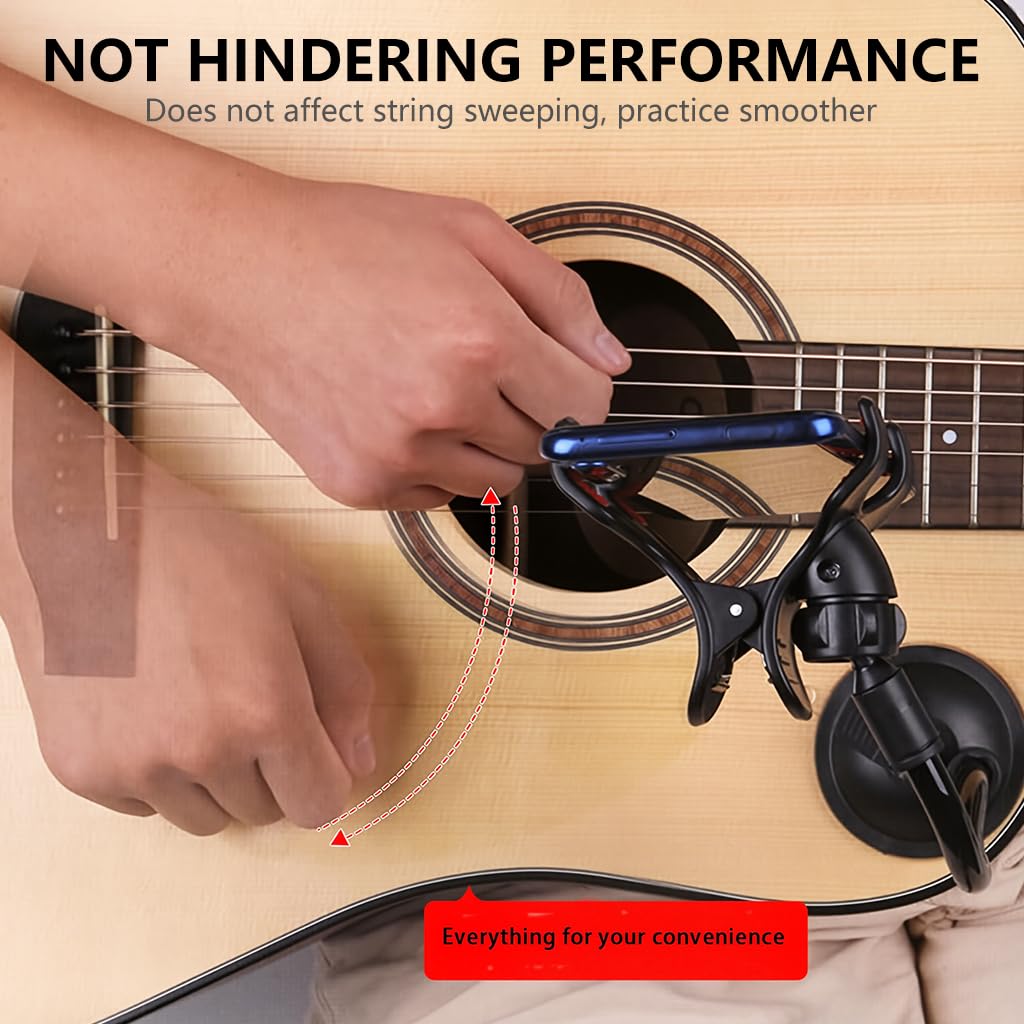 HASTHIP Guitar Phone Mount for Practice and Performance with 360° Adjustable Suction Cup | Fits 3.2–6.0 in Smartphones