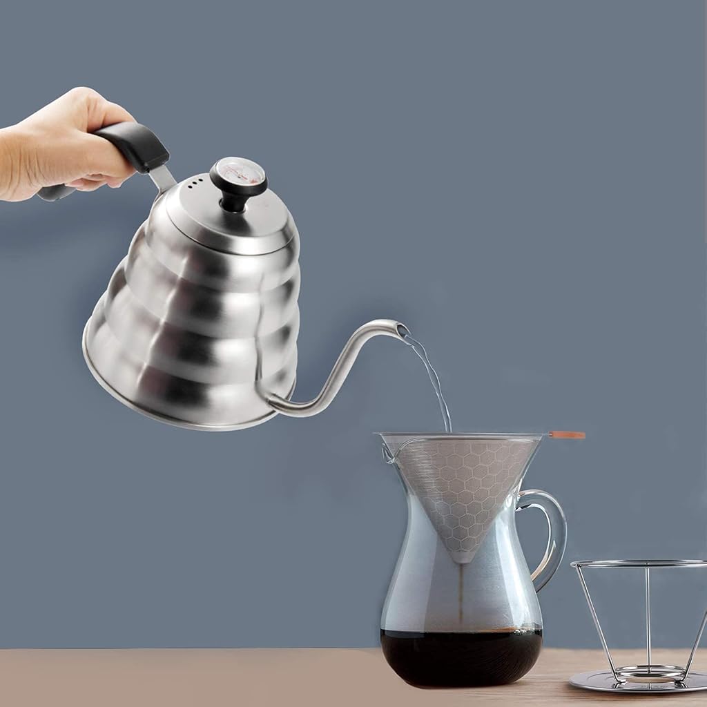 HASTHIP® Pour Over Coffee Kettle Gooseneck Kettle for Coffee Tea with Thermometer Premium 3-Layer Stainless Steel Bottom Maker Tea Pot Update Triple Layered Base for All Stovetops 40 floz/1200ml