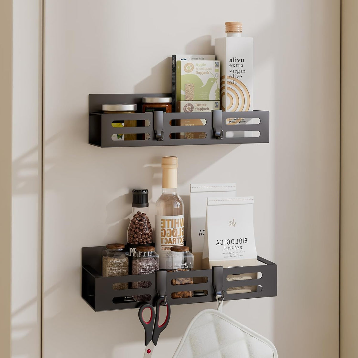 HASTHIP Spice Rack for Refrigerator featuring Dual Size Magnetic Racks 10.66 and 11.4 in | Black Storage Shelves for Kitchen and Bathroom