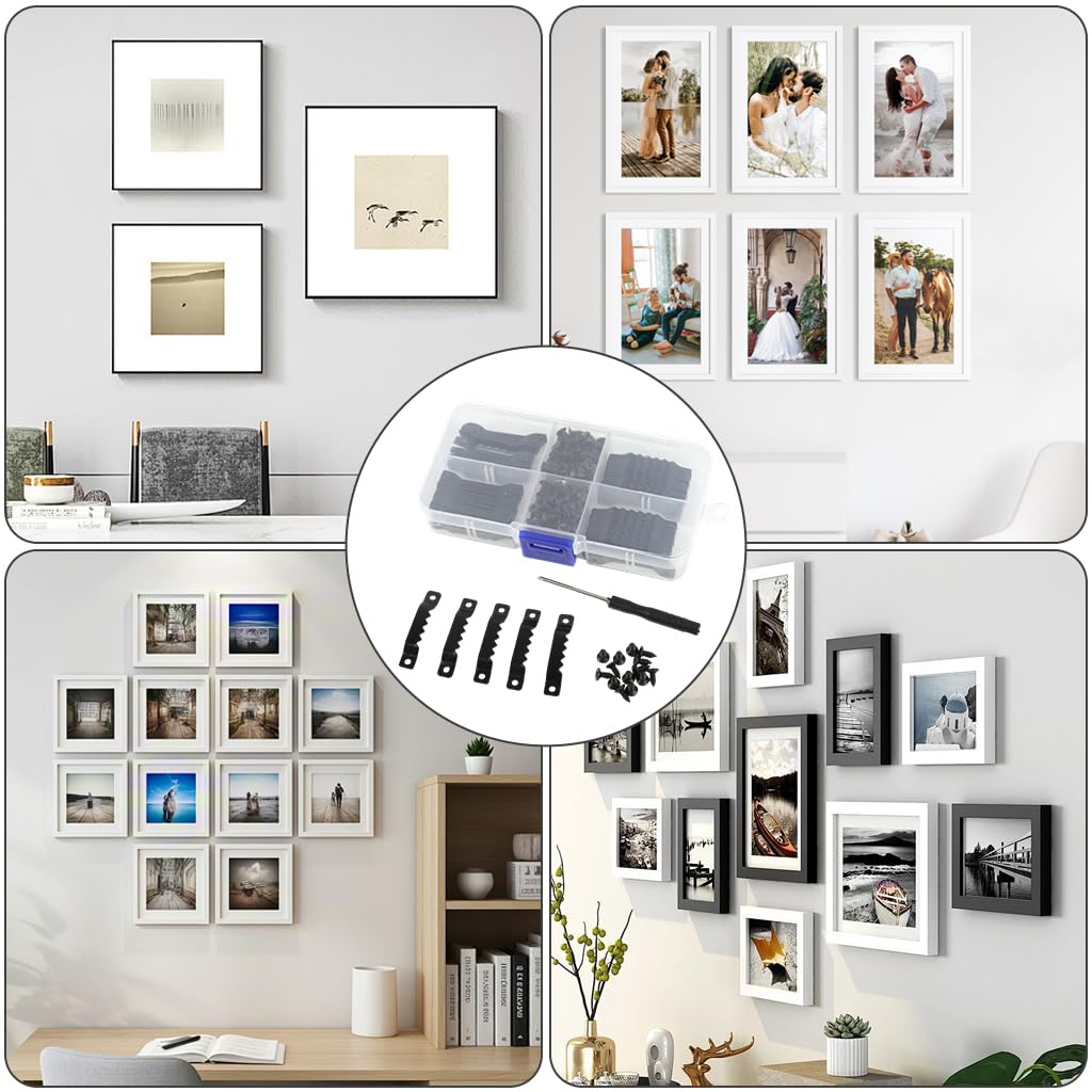 HASTHIP Picture Hanging Kit for Wall Décor with 100 Sawtooth Hangers & 200 Screws | Metal Frame Mounting Set