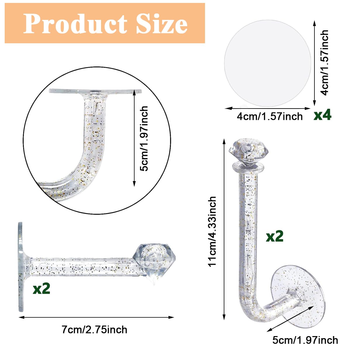 HASTHIP® 4Pcs Headband Holder Stand Scrunchie Organizer, Girls Hair Accessories Organizer Storage, Acrylic Clear Glitter Adhesive Scrunchy Holder Tower Storage for Women Girls