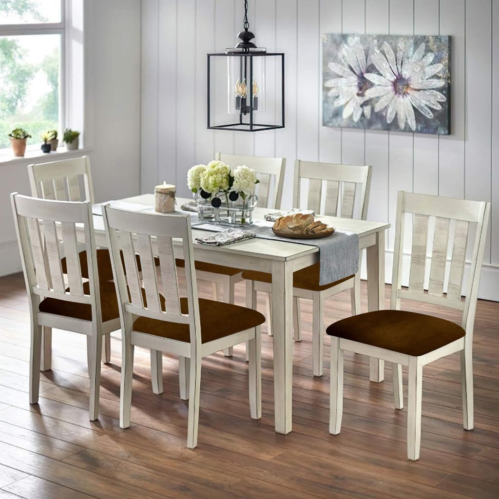 HASTHIP Dining Chair Covers for 14–18 in Seats with Elastic Edge in Retro Brown Velvet | Pack of 6