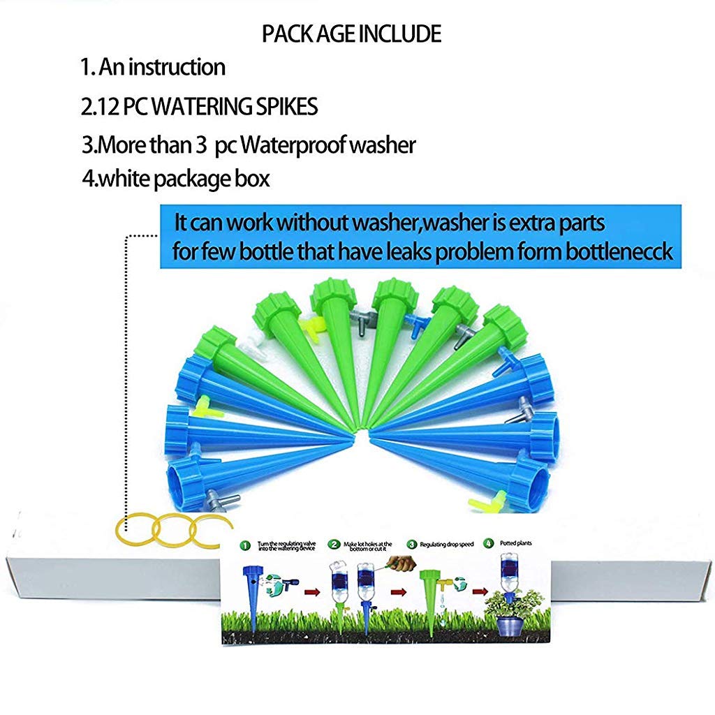 HASTHIP® Plastic 12 Pcs Drip Irrigation Kit For Home Garden Self-Watering Spikes For Plants Automatic Plant Water Dropper With Slow Release Control Valve Switch X3