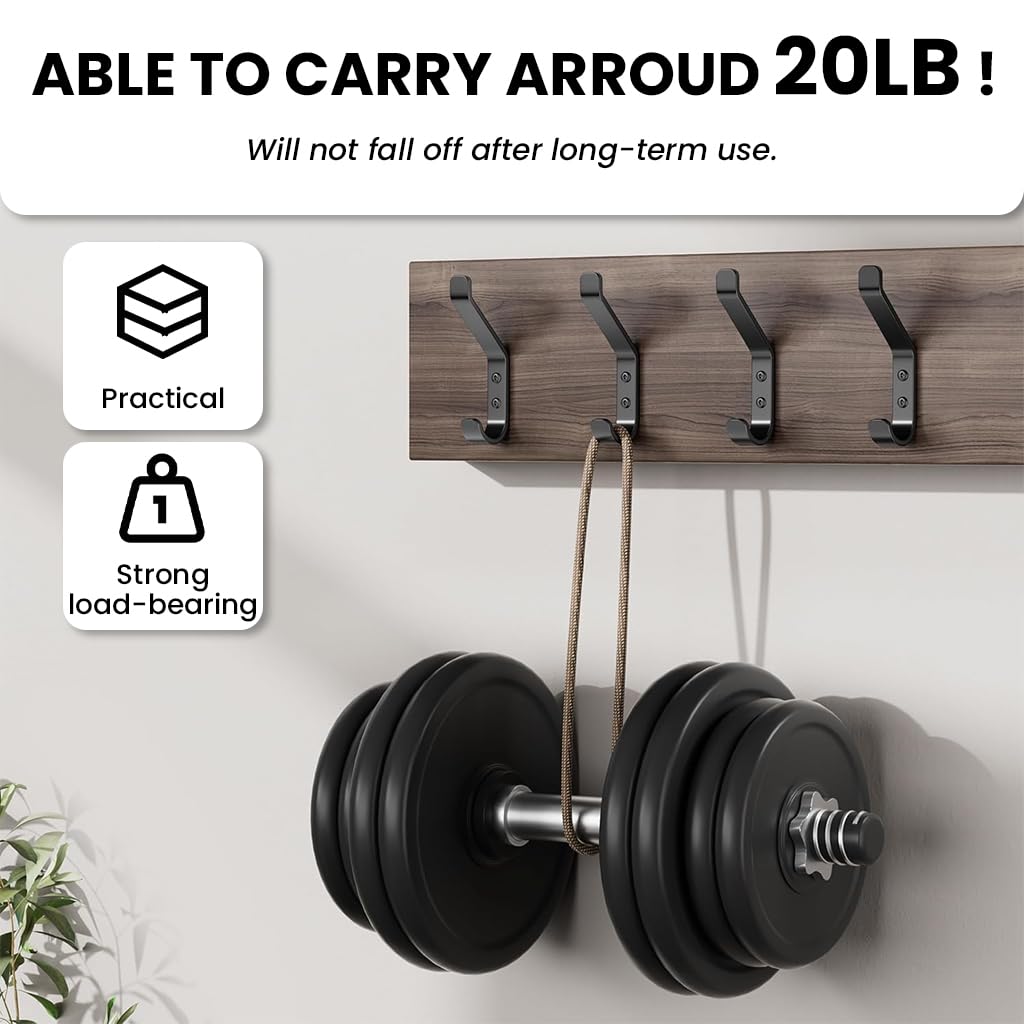 HASTHIP Wall Hooks for Home Use featuring Dual Hook Design and Zinc Alloy Material | 2Pcs Black