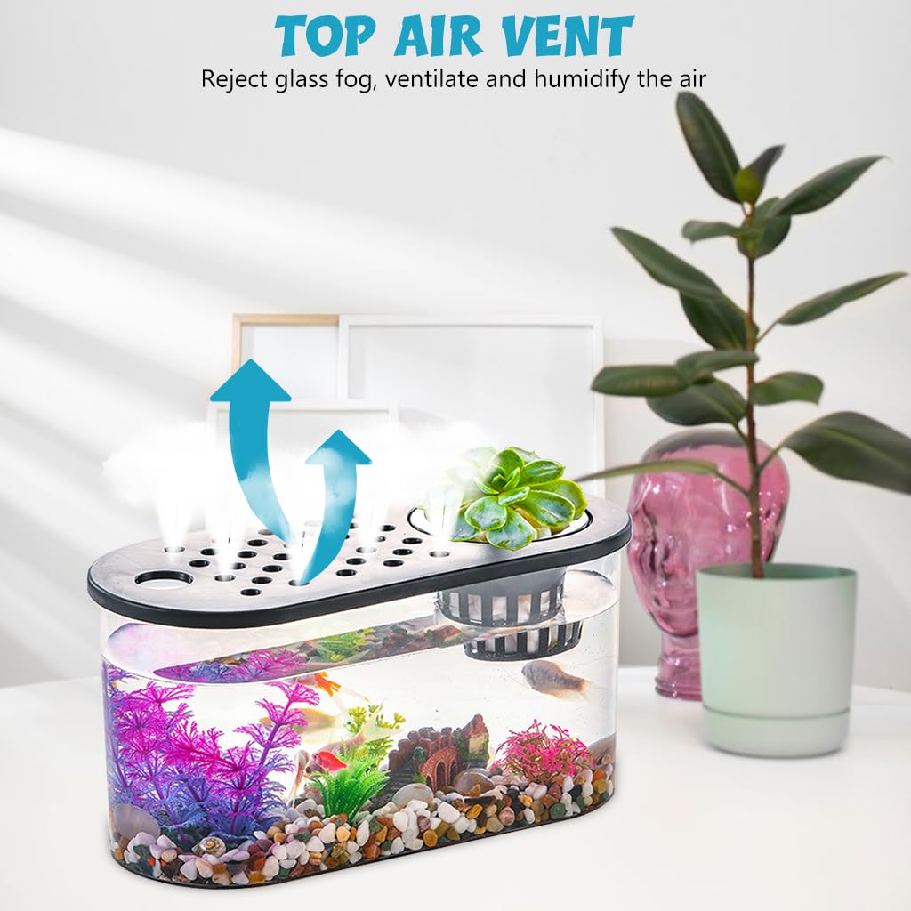HASTHIP® Plastic Fish Tank, Narrow Aquarium, Modern Transparent Fish Bowl, Desktop Goldfish Tank, Clear Betta Fish Tank, Portable Fish Tank with Oxygen Pump Hole