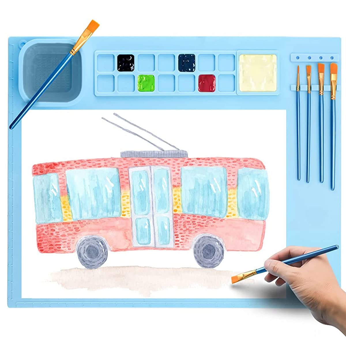 HASTHIP Silicone Craft Mat for Painting and Clay with Magnetic Cleaning Cup | 50×40cm Non-Stick Sheet for Kids Arts and Crafts