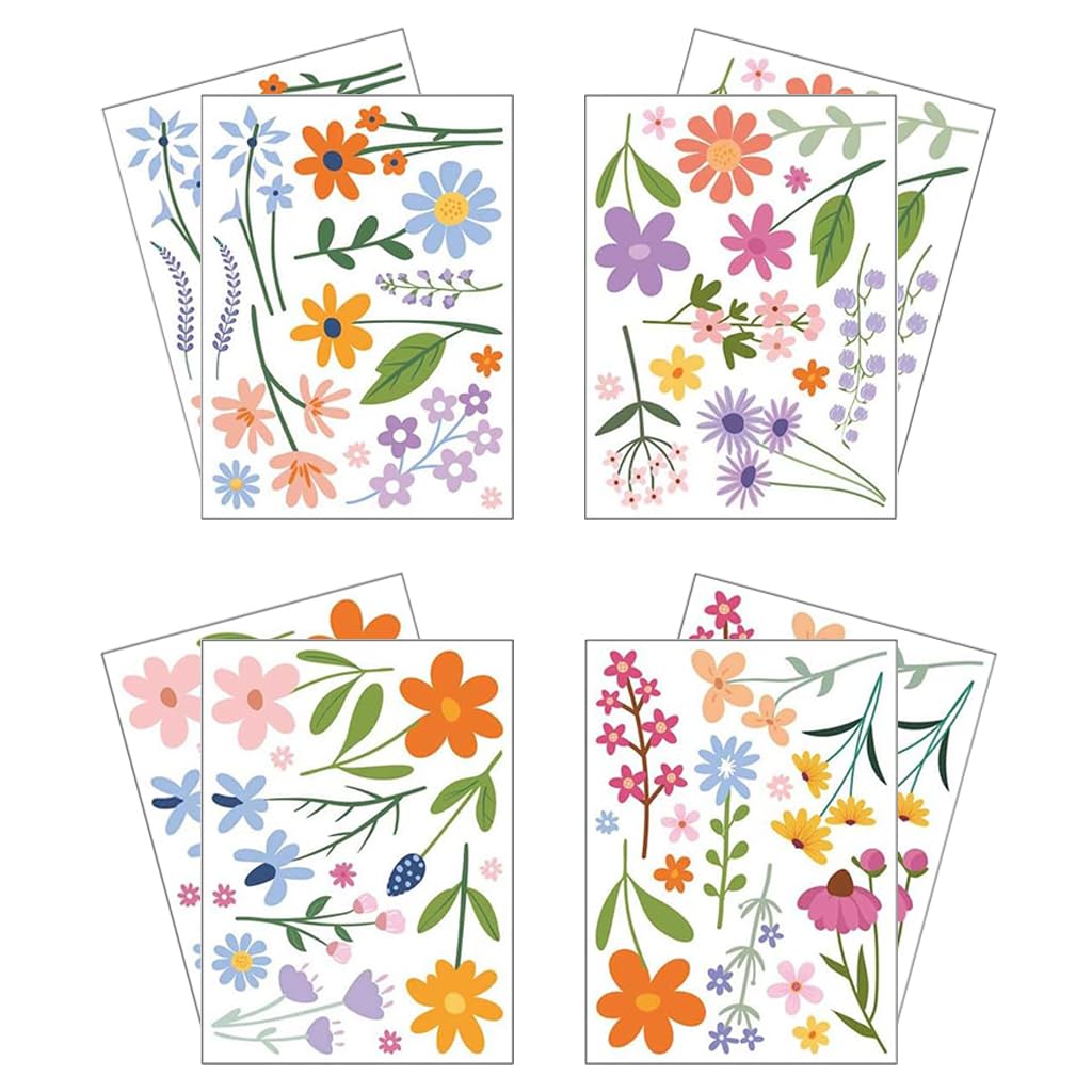 HASTHIP Wall Stickers for Home featuring 8 Sheets 102 Pcs Peel and Stick PVC Floral Decals