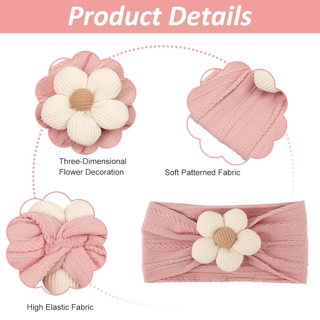HASTHIP® Diademas para Bebé Niña Set 3 Piezas, Cintas Elásticas Suaves con Lazo y Flor, Bandas de Moda para Recién Nacidos 0-6 Años, Accesorio Tierno, Regalo Ideal Baby Shower y Cumpleaños