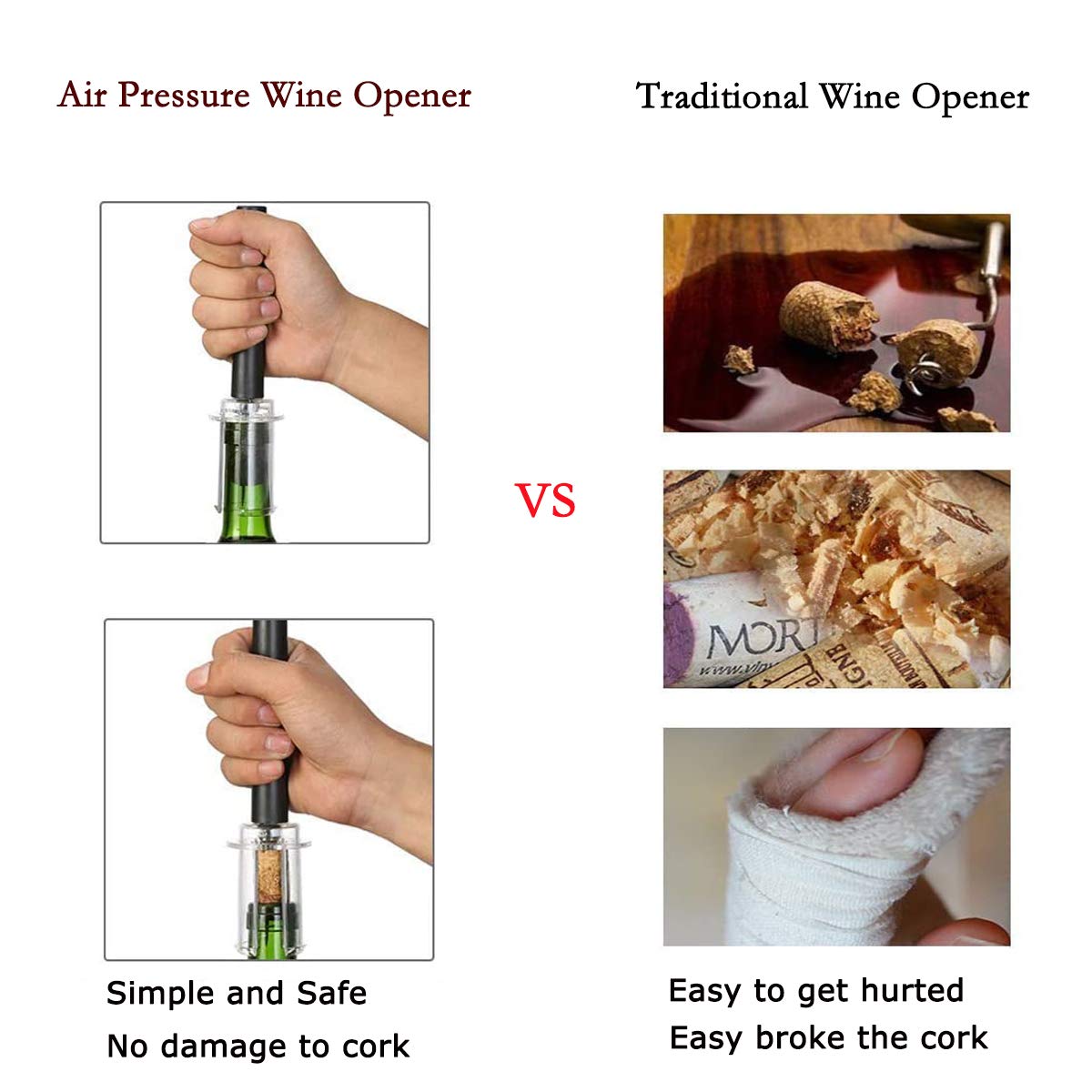 Wine Opener with Tinfoil Cutter, Air Pressure Pump Wine Bottle Opener, Easy Cork Remover Corkscrew, Gifts to Wine Lovers Party Supplies