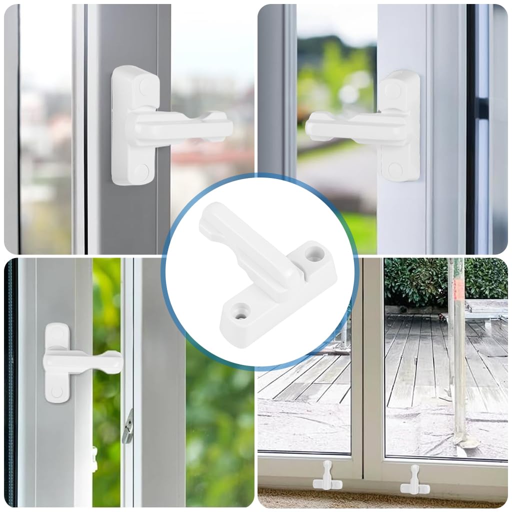 HASTHIP Window Sash Lock 4 Pc Set for Doors and Windows featuring T Handle Design | White Steel Secure Fit